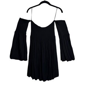 Forever 21 Black Off Shoulder Smocked Bell Sleeve Mini Dress Witchy Boho Size M